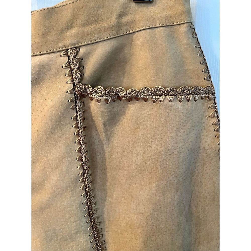 S.M.H. Vintage Tan Suede Crochet Pieced Pants Boho Festival Coachella sz 10 - Picture 2 of 7